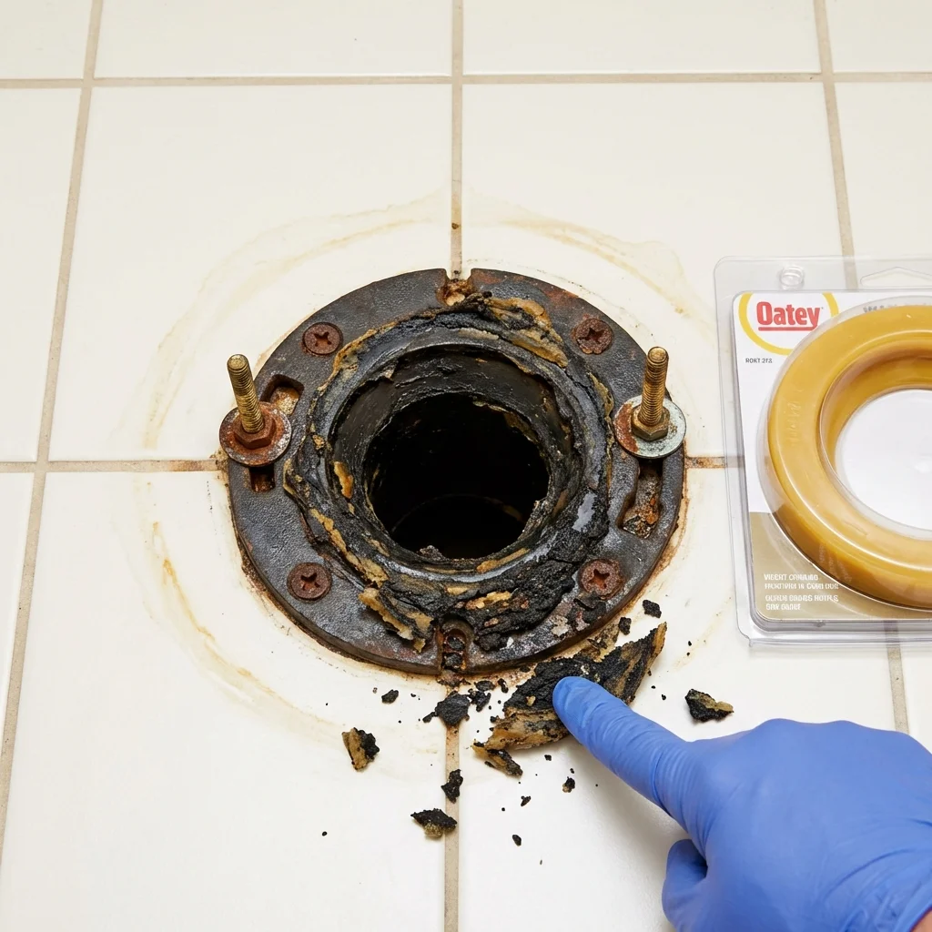 Failed wax ring showing water seepage at the base of a toilet in a Sturgis, KY home